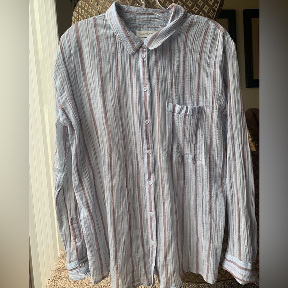 Treasure & Bond Women's Boyfriend Striped Button Up Shirt Light Blue NWOT SZ L - Picture 2 of 8
